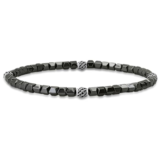 Gray Hematite Beaded Stretch Bracelet In Sterling Silver