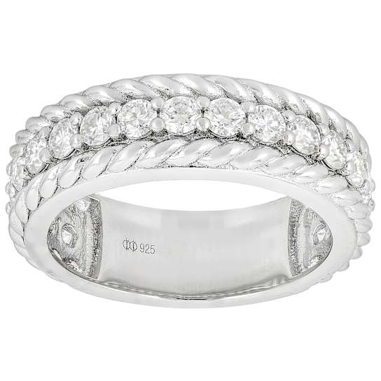Moissanite Band Ring In Platinum-Enhanced Sterling Silver 1.14ctw
Diamond Equivalent Weight