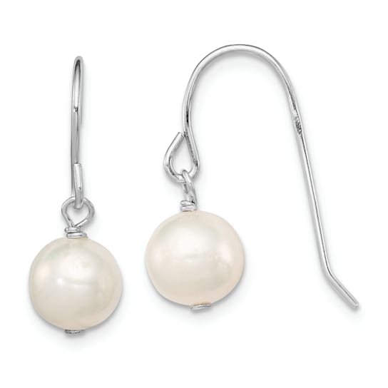 Rhodium Over Sterling Silver Polished 7-8mm Freshwater Cultured Pearl
Dangle Earrings