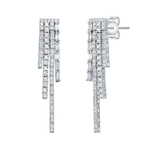 Graduated Fringe CZ Dangle Earrings In Sterling Silver
