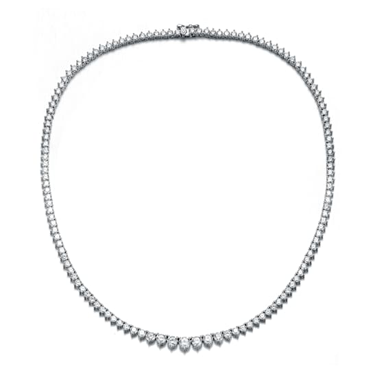 Graduated CZ Tennis Necklace In White Rhodium Over Brass