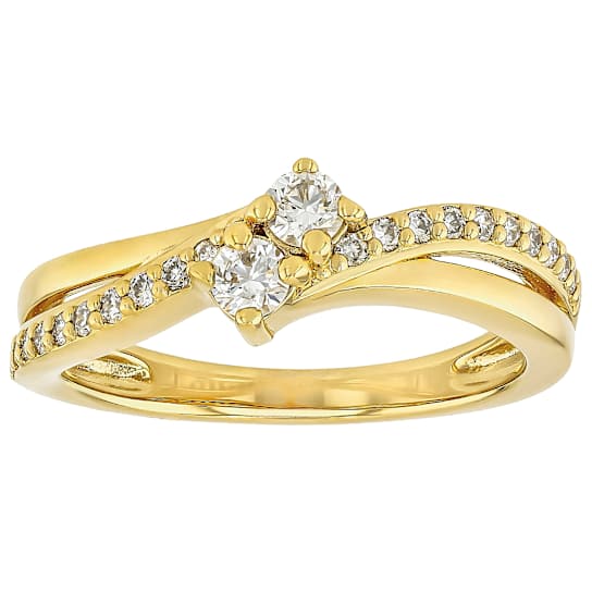 Lab-Grown Diamond Two-Stone Crossover Ring In 14K Gold Over Sterling
Silver 0.33ctw