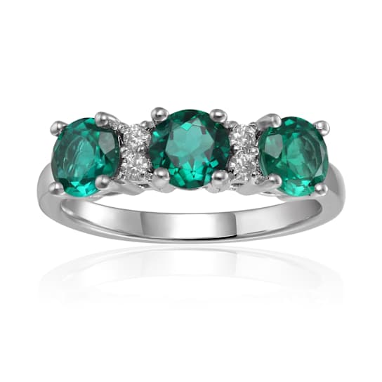 Green Emerald and Moissanite Sterling Silver 3-Stone Ring
