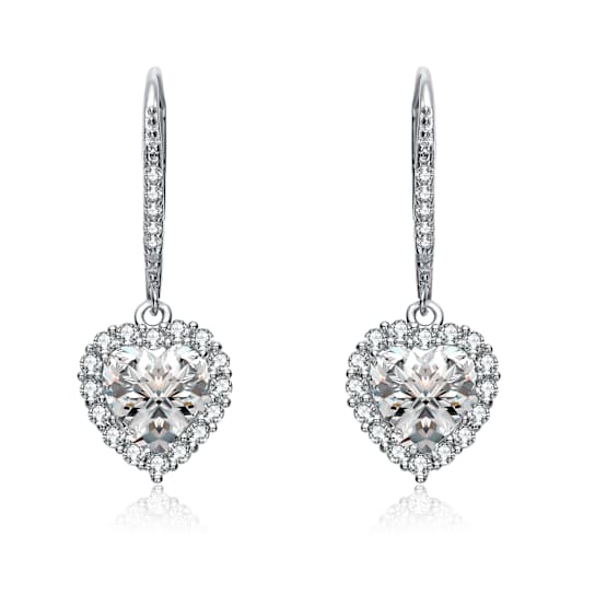 Pear Shape CZ Halo Drop Earrings In Sterling Silver