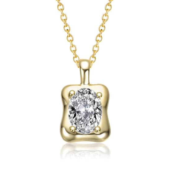 Square CZ Wavy Pendant Necklace In 14K Gold Over Sterling Silver