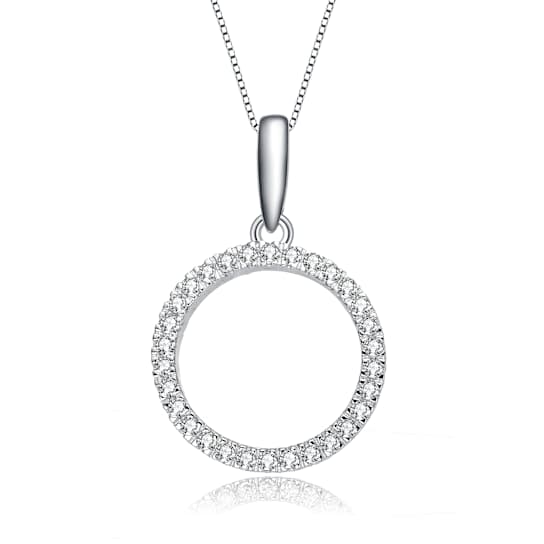 CZ Circle Pendant Necklace In Rhodium Over Brass