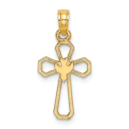 14K Yellow Gold Cut-Out Cross with Dove Charm