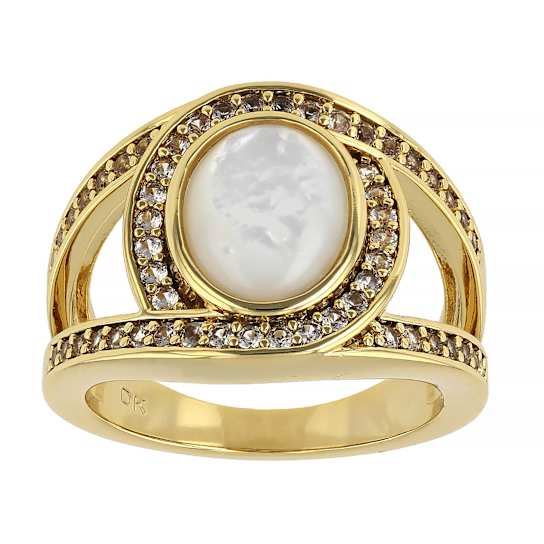 Mother-Of-Pearl And Lab-Created Sapphire Bypass Ring In 18K Gold Over
Brass 0.46ctw