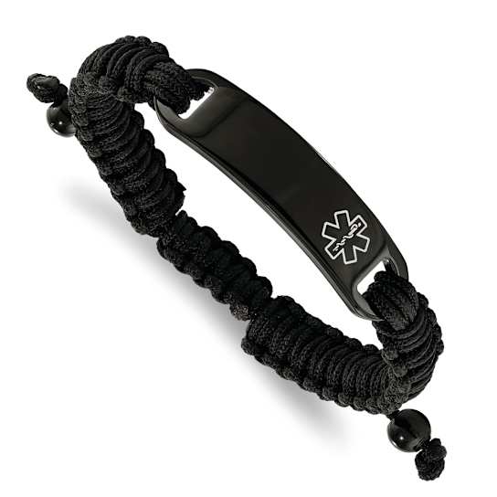 Black Nylon and Stainless Steel Polished IP-plated Adjustable Medical ID Bracelet
