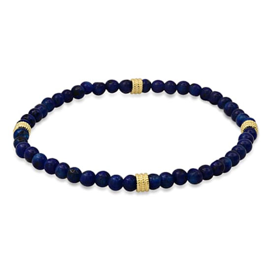 Blue Lapis Lazuli Beaded Stretch Bracelet In 14K Yellow Gold Over
Sterling Silver