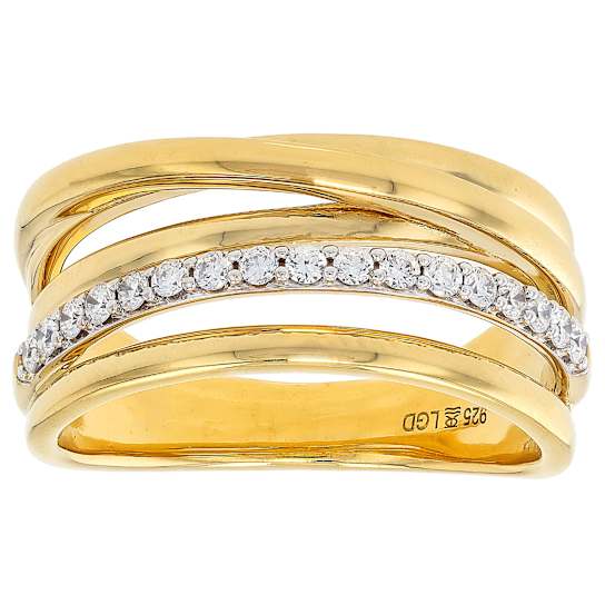 Lab-Grown Diamond Crossover Ring In 14K Gold Over Sterling Silver 0.25ctw