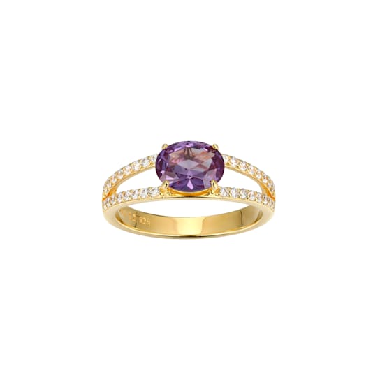 Lab Created Alexandrite And White Cubic Zirconia 18K Gold Over Sterling
Silver Ring 1.66ctw