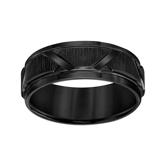 8mm Step-Edge Diagonal-Cut Comfort Fit Band in Black Tungsten Carbide
with Wire Brush Finish