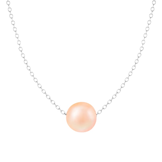 9.5-10.5mm Pink Cultured Freshwater Pearl Station Necklace in Sterling Silver
