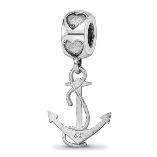 Rhodium Over Sterling Silver LogoArt Delta Gamma Anchor on Heart Bead