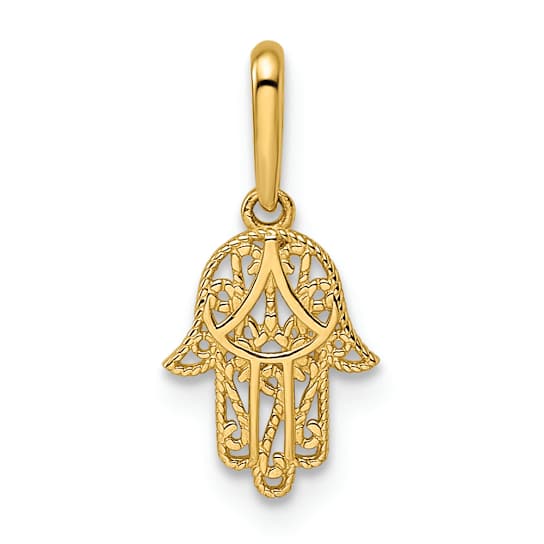14k Yellow Gold Children's Textured Hamsa Pendant