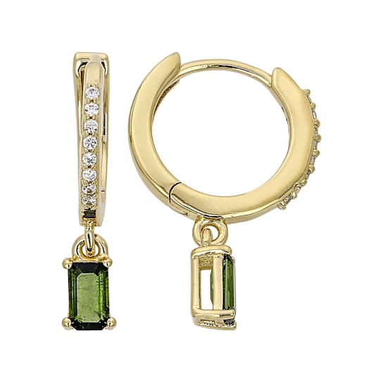 Green Tourmaline And Zircon Dangle Earrings In 18K Gold Over Sterling
Silver 0.68ctw