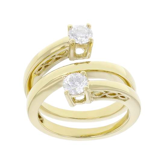 Lab-Grown Diamond Two-Stone Polished Bypass Ring In 14K Gold Over
Sterling Silver 0.75ctw
