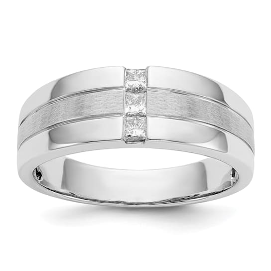 Rhodium Over 14K White Gold Lab Grown Diamond Polished and Satin Men's Ring