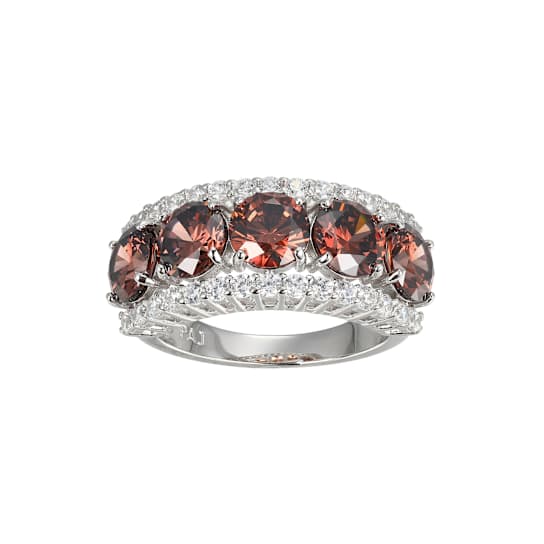 Mocha And White Cubic Zirconia Platinum Over Sterling Silver Ring 7.74ctw