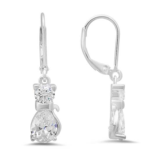 White Cubic Zirconia Rhodium Over Sterling Silver Cat Earrings 3.40ctw