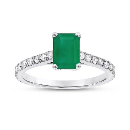 Emerald and Diamond 14k White Gold Engagement Ring 1.26ctw