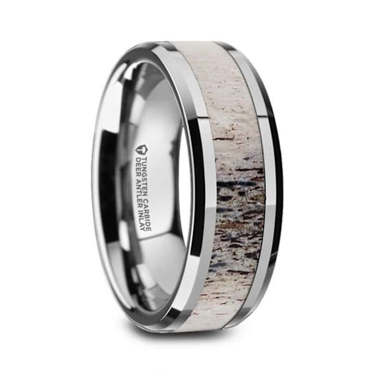 BUCK Polished Beveled Tungsten Carbide Men's Wedding Band with Ombre
Deer Antler Inlay 8mm