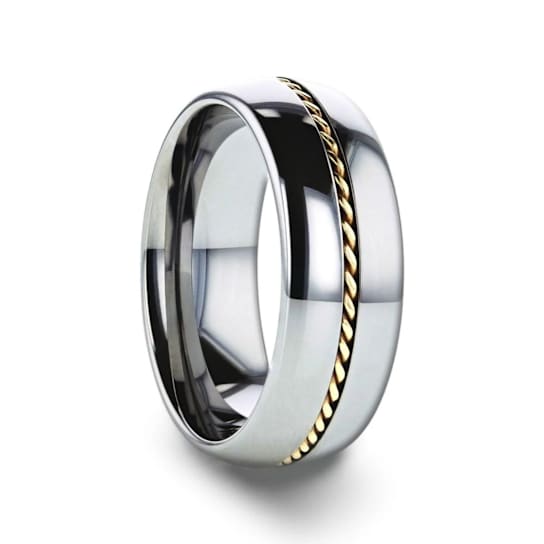 GOLDWYN Braided 14k Gold Inlay Domed Tungsten Ring 8mm