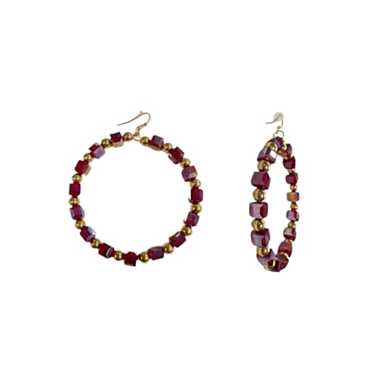 Off Park® Collection, Gold Tone Shiny Red Bead and Gold Ball Frontal
Hoop Earrings.
