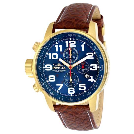 Invicta I-Force Men's 46mm Blue Dial Leather Band Quartz Watch