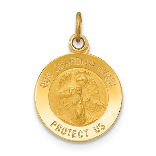 14K Yellow Gold Guardian Angel Medal Charm