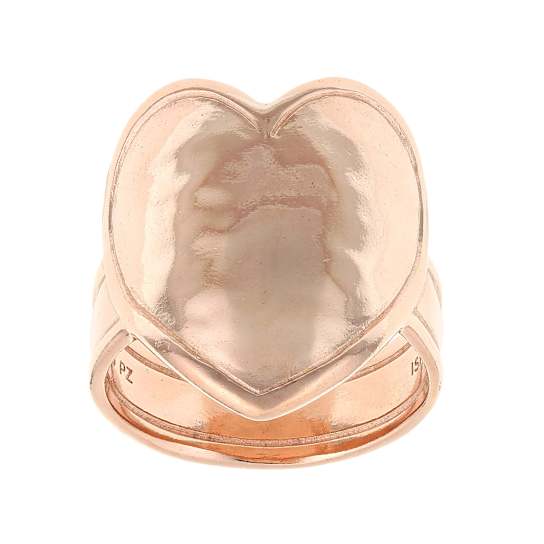 Hammered Heart Ring In 14K Rose Gold Over Sterling Silver