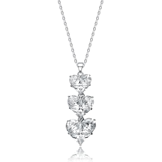 Heart Shape CZ Three-Stone Pendant In Sterling Silver