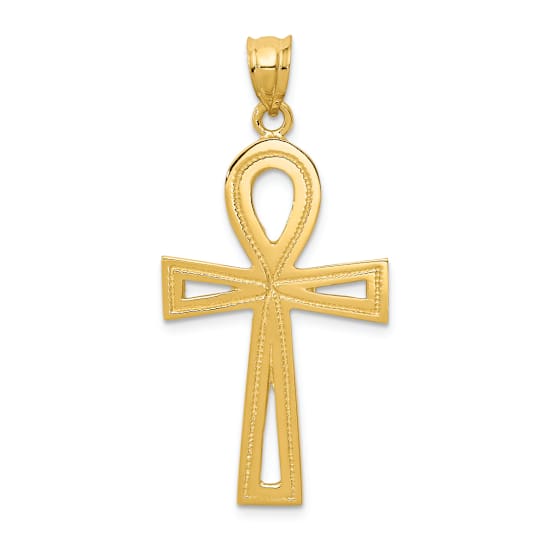 14k Yellow Gold Textured Ankh Cross Pendant