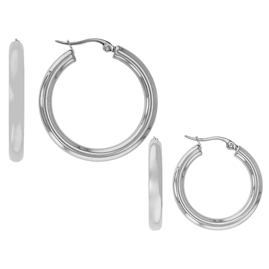 Hoop Earring Set Of 2 In Silver-Tone