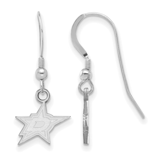 Rhodium Over Sterling Silver NHL Dallas Stars LogoArt Dangle Earrings