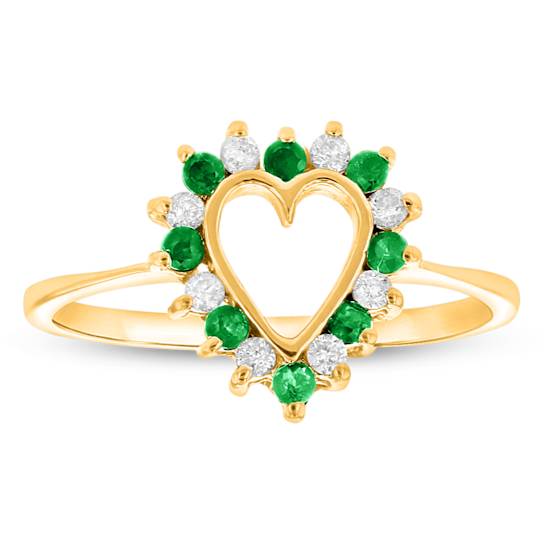 0.27ctw Emerald and Diamond Heart Shaped Ring in 14k Yellow Gold