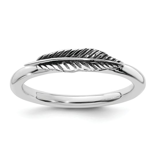 Sterling Silver Stackable Expressions Antiqued Feather Ring