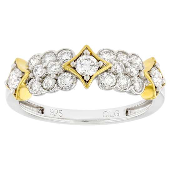 Lab-Grown Diamond Two-Tone Band Ring In 14K Gold Over Sterling Silver 0.75ctw