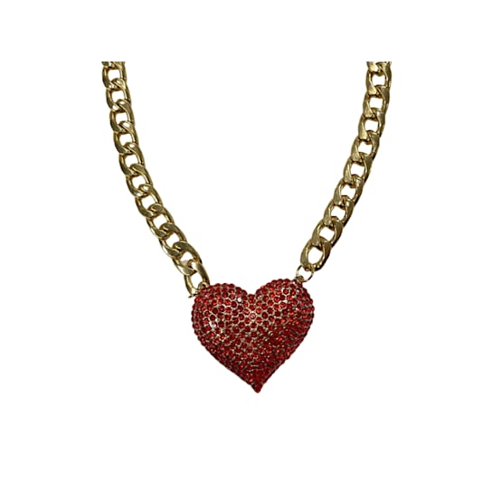 Red Crystal Gold Tone Center Heart Pendant Necklace.