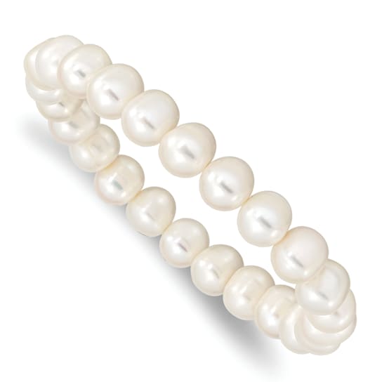 8-9mm White Near-round Freshwater Cultured Pearl Stretch Bracelet