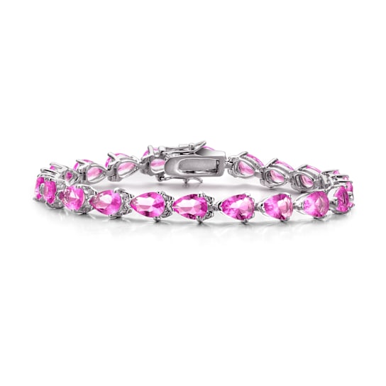 Pink CZ Pear Shape Tennis Bracelet In Sterling Silver