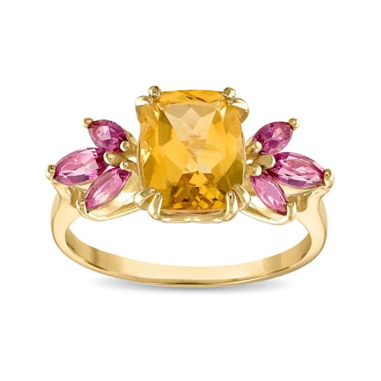 Citrine and Pink Topaz 10K Yellow Gold Cocktail Ring 2.39ctw