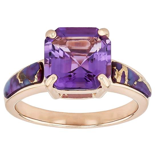 Amethyst Asscher And Purple Turquoise Inlay Ring In 18K Rose Gold Over
Sterling Silver 3.15ct