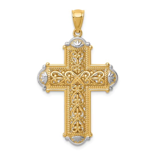 14k Two-tone Gold Diamond-Cut Reversible Cross Pendant