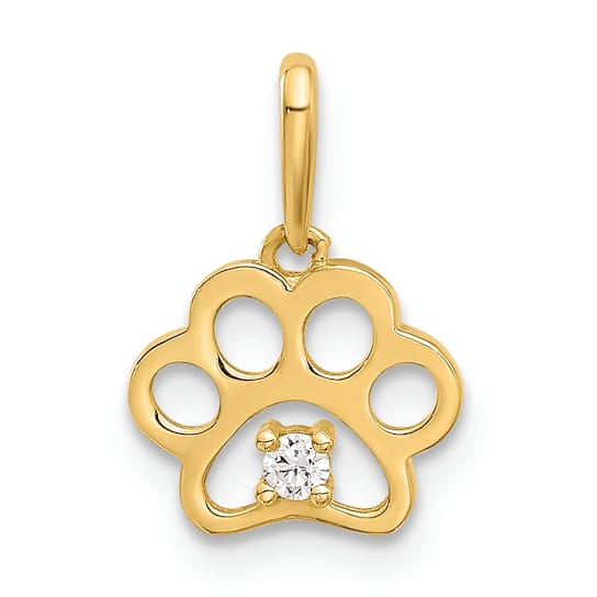 14K Yellow Gold Polished Cubic Zirconia Paw Print Pendant