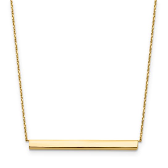Polished Cable Link Bar Necklace In 14K Yellow Gold