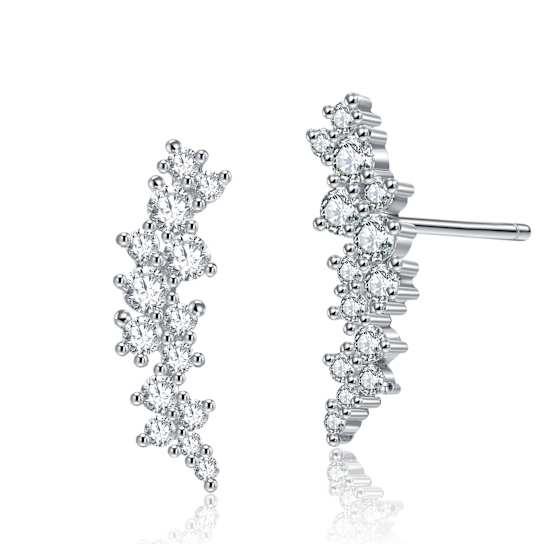 CZ Cluster Stud Earrings In Sterling Silver