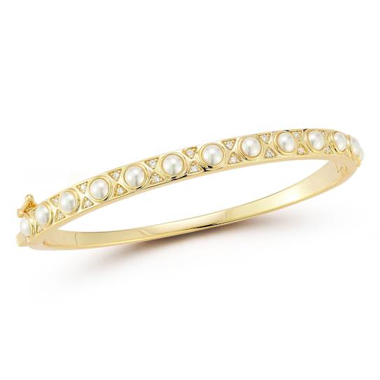 Rachel Zoe Freshwater Pearl and CZ Bangle Bracelet in 14K Gold Over
Sterling Silver