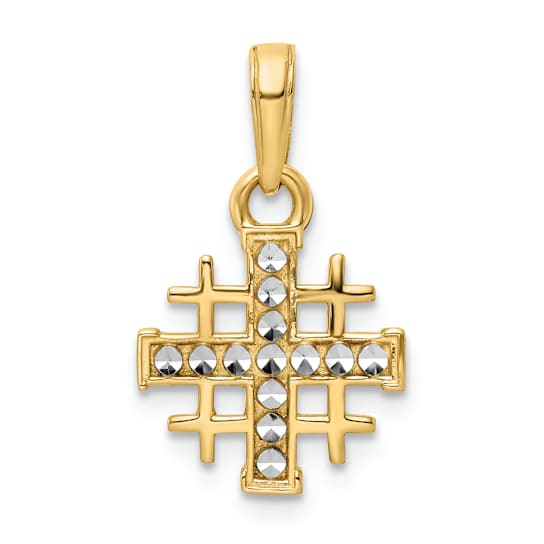 14k Yellow Gold and Rhodium Over 14k Yellow Gold Diamond-Cut Jerusalem
Cross Pendant
